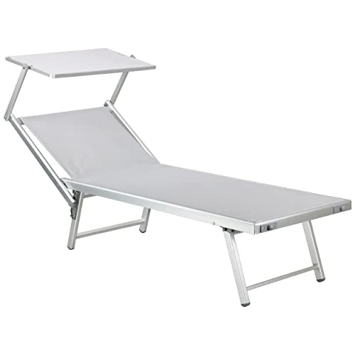 Offerta a tempo: Totò Piccinni LETTINO SALENTO Prendisole Pieghevole in Alluminio con TETTUCCIO mare spiaggia piscina giardino (Grigio) - 13% da 79.99 € a 69.99 €