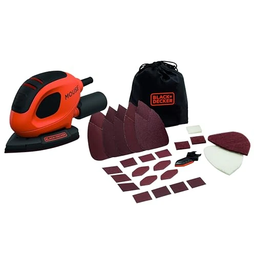 BLACK + DECKER 55W Mouse Sander with 15 Accessories in Softbag, BEW230BC-QS
