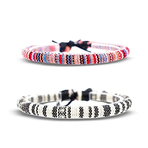 Offre limitée : Made by Nami Surfer Bracelet pour hommes et femmes - boho hippie - accessoires de plage et de festival - fabriqués à la main - 100% coton écologique, imperméable et ajustable (Rose) (Blanc & Multi) de 9.99 € à 9.99 € (0.00% de remise)