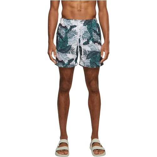 URBAN CLASSICS Bañador Hombre Bermudas Cortos, Shorts de Baño para Natación, Secado Rápido para Vacaciones, Color: palm leaves, Talla: L