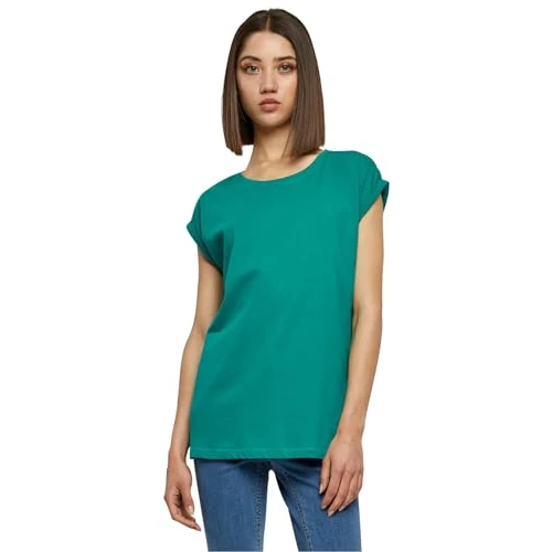 URBAN CLASSICS t-shirt da Donna con Manica Arrotolata, Maglietta a Maniche Corte da Donna in Cotone, Tee Shirt con Scollo Rotondo e Spalle Arrotondate, Colore: Rosso Ciliegia, Taglia: XXL
