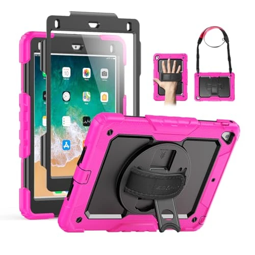 Offerta a tempo: SEYMAC, Custodia Per iPad da 9,7 Pollici 2018, 2017, Cavalletto Girevole a 360 Gradi [cinghia da polso e tracolla]Custodia Integrale Antiurto Per iPad 2017/2018 rosa/nero - 0.00% da 28.31 € a 28.31 €
