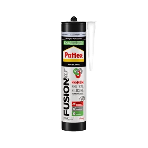 Offerta a tempo: Pattex Sigillante Silicone Neutro, Pattex Fusion XLT, per il Contatto Indiretto con gli Alimenti e per la Resistenza ad Agenti Chimici Disinfettanti, Sigillante Trasparente, Cartuccia da 300 ml - 15% da 12.90 € a 10.99 €