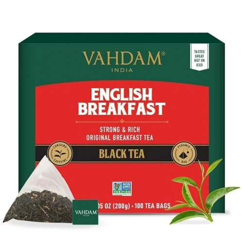VAHDAM, Bio-Englischer Frühstückstee (100 Teebeutel) | HOHE ENERGIE & KOFFEIN - Gesunder Kaffee-Ersatz | Robuste & schmackhafte schwarze Teebeutel | REICH AN ANTIOXIDANTEN