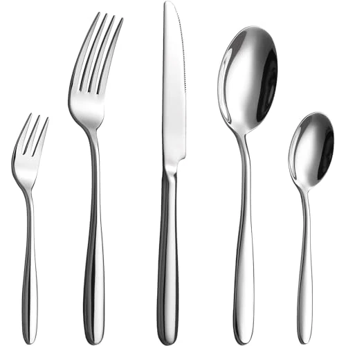Offerta a tempo: Velaze Set di Posate da Tavola per 12 Persone, Set 60 Pezzi in Acciaio Inox 18/10, Posate Servizio 12 Cucchiaio, 12 Forchetta, 12 Coltello, 12 Cucchiaino tè, 12 Forchetta Dolce - Argento (C60) - 21% da 69.99 € a 55.43 €