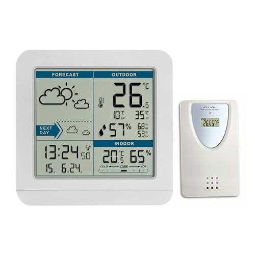 Offerta a tempo: TFA Dostmann stazione meteo con sensore esterno, wireless Sky, 35.1152.02,temperatura e umidità intera e esterna, previsioni del tempo, orologio radiocontrollato e data, retroilluminazione, bianco - 6% da 50.03 € a 46.98 €