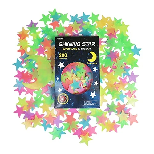 Offerta a tempo: Stelle Fluorescenti Adesive Soffitto, 200 Pezzi 3D Stelle e Luna Luminose da Parete Decorazione per Camera di Bambini, Stelline Adesive Luminose Colorate per Cameretta, Crea il Tuo Cielo Stellato - 0.00% da 12.99 € a 12.99 €