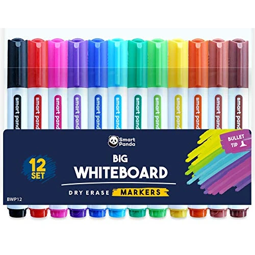 Marqueurs pour Tableaux Blancs par SmartPanda – Pointe Ogive, Effaçable à sec, Parfait pour une Utilisation à la Maison, au Bureau ou à l’ École – Pochette de 12 Couleurs
