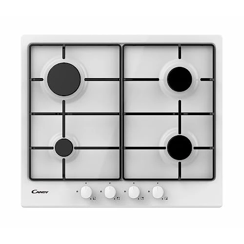Candy CHW6BRWW 59cm Four Burner Gas Hob With Enamelled Pan Stands - White