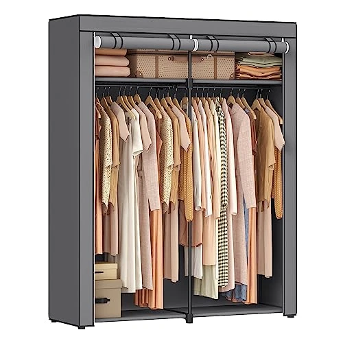 Limited-time offer: SONGMICS Clothes Wardrobe, Portable Fabric Wardrobe with 2 Hanging Rails, Foldable Canvas Closet for Bedroom, 140 x 43 x 174 cm, Grey RYG02GY from 33.99 GBP to 29.99 GBP (save 12%)