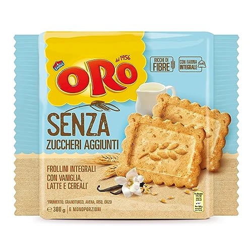 Offerta a tempo: Oro Saiwa senza Zuccheri Aggiunti, Biscotti Integrali con Vaniglia, Latte e Cereali, Fonte di Fibre con Farina Integrale, 300g (6 monoporzioni da 50g) - 42% da 2.99 € a 1.74 €