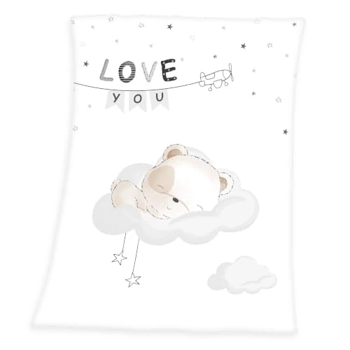 Oferta limitowana: Herding koc dla niemowląt, motyw śpiącego małego niedźwiedzia, 75 x 100 cm, miękki poliester, biały z 61.45 zł na 61.45 zł (oszczędź 0.00%)