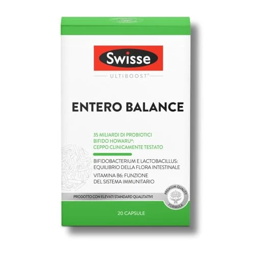 Offerta a tempo: SWISSE Entero Balance - Integratori con Probiotici e Vitamine, Integratore Alimentare con Vitamina B6 per Supporto Sistema Immunitario Adulti ed Equilibrio Flora Batterica, Made in Italy, 20 Capsule — 26% da 11,69 € a 8,70 €