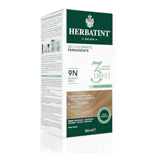 Herbatint 3-Dose Permanent Coloring Gel, 300 ml - 9N Honey, without ammonia, for sensitive skin, 100% white hair coverage, with 8 organic natural extracts