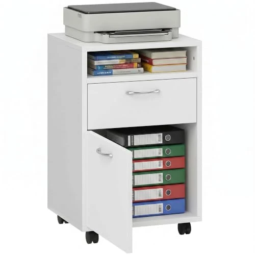 Oferta limitowana: HOMCOM Kontener na kółkach, szafka na dokumenty, kontener biurowy z szufladą, szafka biurowa, przechowywanie, kontener, płyta wiórowa, biały, 40 x 35 x 60 cm z 300.74 zł na 300.74 zł (oszczędź 0.00%)