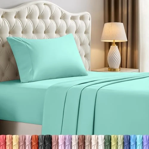 Offerta a tempo: Utopia Bedding Set di lenzuola per letto singolo, in microfibra spazzolata, non si restringe e non sbiadisce, facile da pulire (misura doppia, blu spa) - 0.00% da 14.69 € a 14.69 €