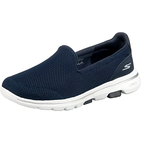 Skechers Go Walk 5, Sneaker Infilare Donna, Blu Navy Textile White Trim, 35.5 EU