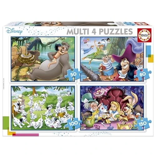 Offerta a tempo: Educa - Puzzle Disney Classici | 4in1 Progressivo 50/80/100/150 pezzi | Peter Pan, Libro della Giungla, Disney | dai 5 anni (18105) - 40% da 14.99 € a 8.99 €