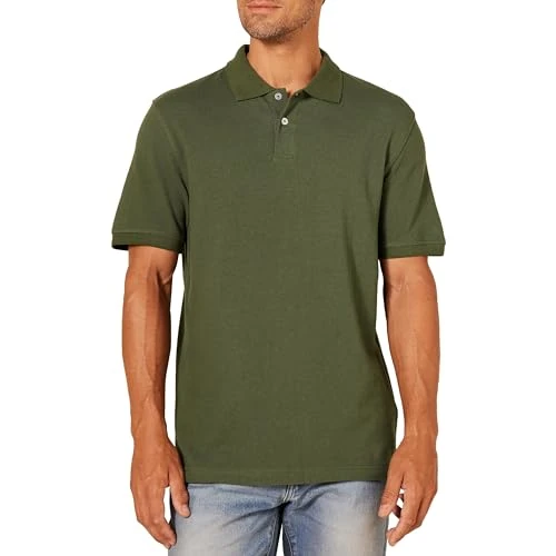 Amazon Essentials Polo in piqué di Cotone Slim Uomo, Verde Oliva, XS