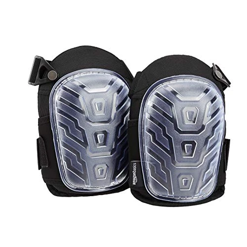 Amazon Basics Profesjonalne nakolanniki, wytrzymała piankowa wyściółka, wygodna poduszka żelowa, regulowane klipsy Easy-Fix, 1 para, przezroczyste