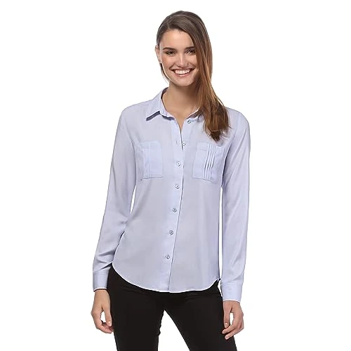 Vincenzo Boretti Blusa, Taglio Giusto, Colletto della Camicia, Taschino sul Petto Blu Ghiaccio S