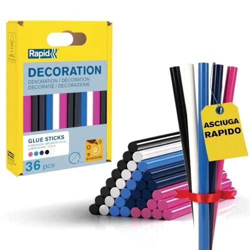 Limited-time offer: Rapid Coloured Multi-Purpose Hot Glue Sticks, 7mm Diameter x 65mm Length, Yellow, Green, Red, Black and Purple, 125g, 5001363 from 4.02 £ to 4.02 £ (save 0.00%)