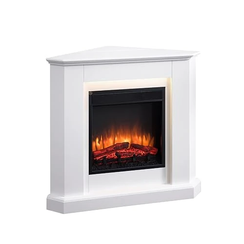 Offerta a tempo: BALDERIA camino elettrico ad angolo Candela | Caminetto elettrico da pavimento con effetto fiamma 3D | Riscaldamento elettrico 2000 W| Focolare con telecomando, timer, termostato | Bianco - 0.00% da 601.14 € a 601.14 €