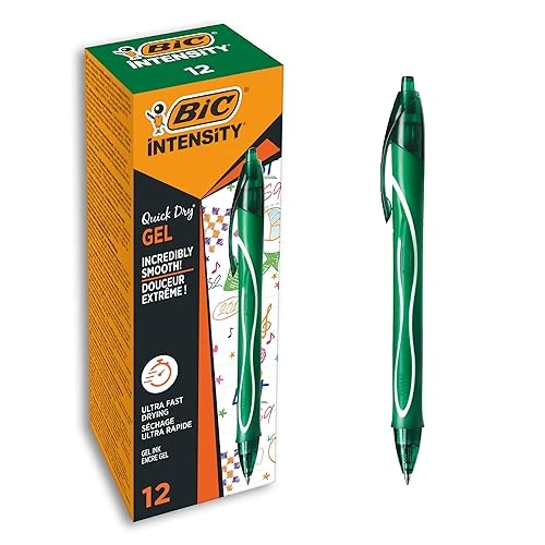 Offerta a tempo: BIC Intensity Quick Dry, Penne Gel Verdi, Punta Media 0,7mm, Inchiostro Scorrevole e Asciugatura Ultra-Rapida, 12 Unità, Penne Bic Verdi, Cancelleria Scuola e Ufficio - 52% da 17.05 € a 8.21 €