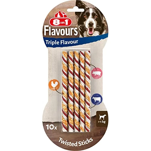 8in1 Triple Flavour Chewy Twisted Sticks for All Dog Breeds