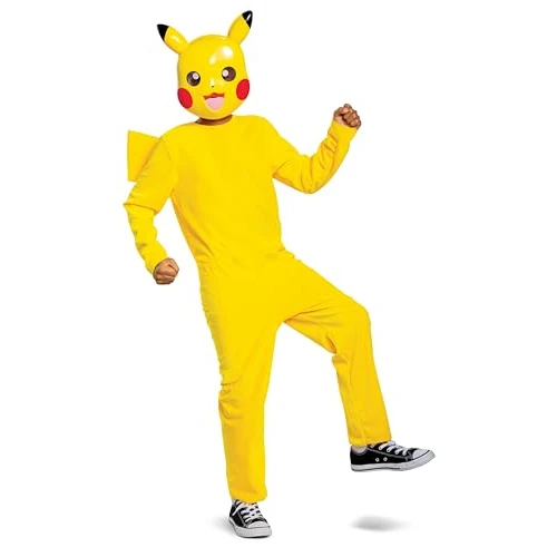 Pokémon Pikachu Jumpsuit Fancy Dress for Kids, Official Licensed Deluxe Unisex Fancy Dress by Disguise, Includes Pikachu Mask and Attached Tail, Soft Minky Fabric, for Ages 4-6