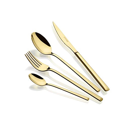 MONIX Verona Gold | 24-teiliges Besteckset, Edelstahl 18/10, avantgardistisches und modernes Design, glänzendes Gold poliert, Stärke 3 mm (6 Personen)