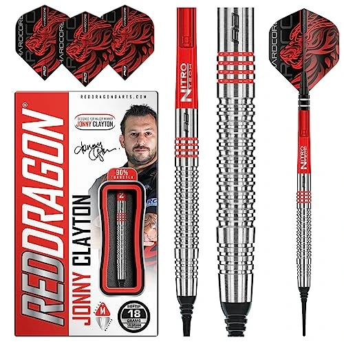 Offerta a tempo: RED DRAGON Jonny Clayton Set di Freccette in tungsteno Professionale Softip Originale da 18 Grammi con Alette e steli - 36% da 52.85 € a 33.82 €