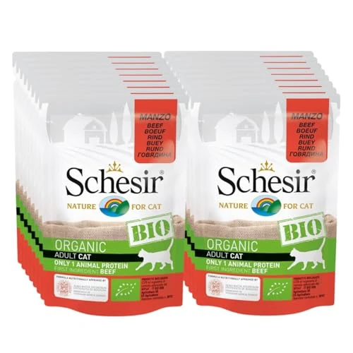Offre limitée : Schesir Cat Bio - Boeuf monoprotéiné - Nourriture Humide pour Chat - 16 sachets x 85 g de 26.43 € à 25.10 € (5% de remise)