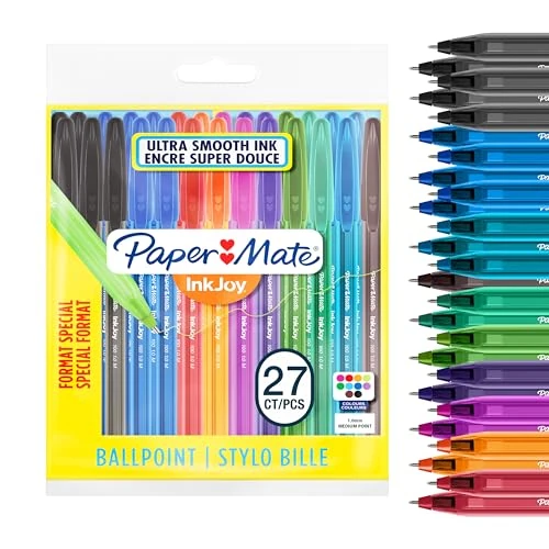 Offre limitée : Paper Mate InkJoy 100ST stylos bille | pointe moyenne (1,0 mm) | couleurs assorties | lot de 27 de 6.99 € à 6.99 € (0.00% de remise)