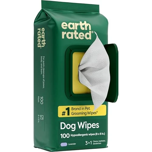 Offerta a tempo: Earth Rated Salviette ipoallergeniche per Cani, puliscono ed eliminano Gli odori da Zampe, Corpo e Sedere, profumati alla Lavanda, 100 Pezzi - 15% da 10.00 € a 8.49 €