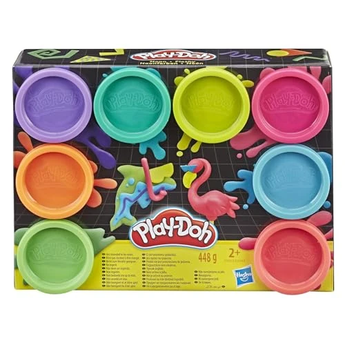 Play-Doh Hasbro, Colori Neon Vivaci, Giochi per Bambini e Bambine dai 2 Anni in su, Pasta da Modellare, Confezione da 8 Vasetti da 56 g