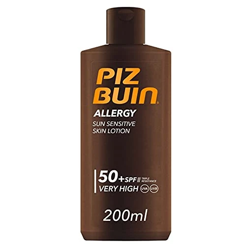 Offerta a tempo: PIZ BUIN Allergy Latte Solare SPF 50+, Crema solare 50+ per pelli delicate e sensibili al sole, Protezione solare 50+ con filtro solare UVA/UVB, Latte solare SPF 50+ resistente all'acqua, 200 ml - 43% da 21.90 € a 12.51 €