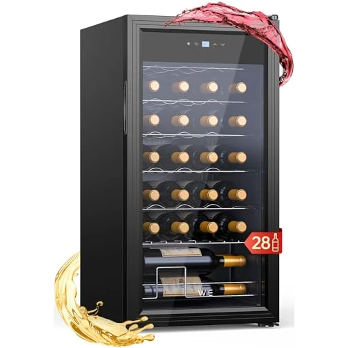 WIE Wine Fridge 12 Bottles 28 Bottles Freestanding, Black