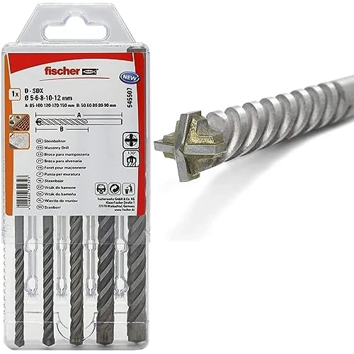 Limited offer: Fischer 545507 Bohrer D-SDX Sizes, 5-12 mm, 4-Cutting Head, Practical Set, 5 Masonry Drill Bits, Grey, 5-12mm from 23.46 EUR to 23.46 EUR (save 0%)
