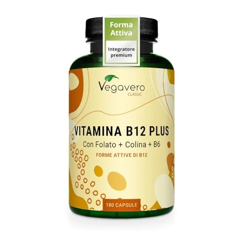 Offerta a tempo: Vegavero Vitamina B12 Vegan 1000 mcg | con Acido Folico, Vitamina B6 e Colina | Metilcobalamina + Adenosilcobalamina (Forme Attive) | SENZA ADDITIVI | 180 capsule - 18% da 23.99 € a 19.68 €