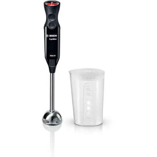 Offerta a tempo: Bosch Frullatore a Immersione MS6CB6110, Potente Motore da 1000 W, 12 Impostazioni di Velocità, Impugnatura Ergonomica, Lama a 4 Ali, Pratico Bicchiere Graduato, Piede Mixer in Acciaio Inox, Nero - 18% da 59.00 € a 48.12 €