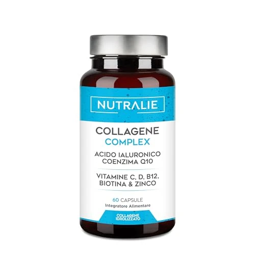 Offerta a tempo: Collagene Acido Ialuronico - Idrolizzato + Biotina + Q10 - Pelle Cartilagine - Vitamina C, D, B12 e Zinco - Collagen Complex - 60 capsule Nutralie - 22% da 21.90 € a 17.05 €