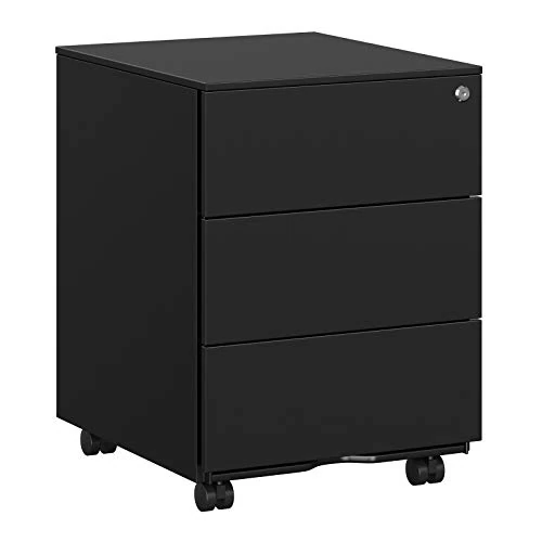 Offerta a tempo: SONGMICS Cassettiera da Ufficio Studio Scrivania, Mobiletto con Ruote per Documenti, Supporto Stampante, con Chiusura, 3 Cassetti, Pre-Assemblato, 45 x 39 x 54 cm, Nero Opaco OFC63BK - 16% da 94.99 € a 79.99 €