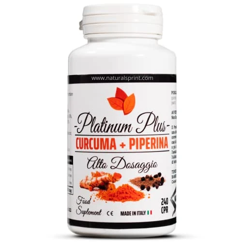 Natural Sprint - Curcuma Piperine Plus Antioxydant Naturel – Curcumine + Piperine titrée 95% Haute Dose, 240 curcuma gélules anti inflammatoire - Fabriqué en Italie