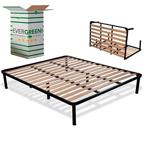 Limited-time offer: EVERGREENWEB – Folding Double Bed Frame 140x190-35 cm High with strong Iron Frame and Beech Wood Slats, Orthopedic Bed Base FULLY ASSEMBLED + 6 Legs for all Mattresses & Pillows, 100% ITALIAN from 419.99 £ to 419.99 £ (save 0.00%)
