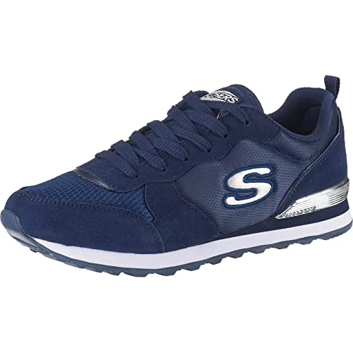 Skechers OG 85 Goldn Gurl, Zapatillas para Mujer, Navy Suede Mesh Nylon Silver Trim, 38.5 EU