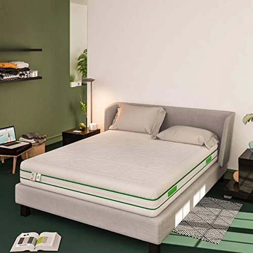 Baldiflex European Double Pocket Sprung Mattress 140x200 cm Green Spring with 3 cm Memory Foam, Orthopedic mattress, Zipped Cover