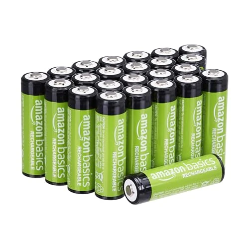Amazon Basics paquete de 24 pilas AA NiMH recargables, 2000 mAh, 1,2 V, se recargan hasta 1000 veces, precargadas