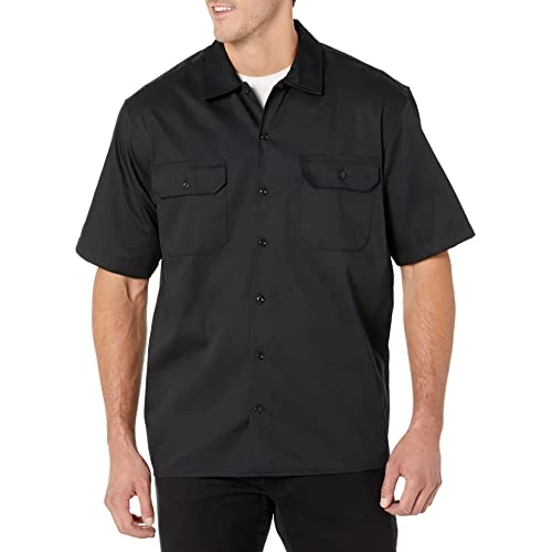 Amazon Essentials Camisa de Trabajo de Manga Corta Resistente a Las Manchas y Arrugas Hombre, Negro, XS