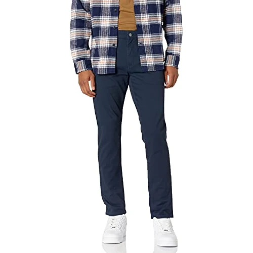 Amazon Essentials Pantalon en Sergé Stretch 5 Poches Coupe Ajustée Homme, Bleu Marine, 32W / 30L